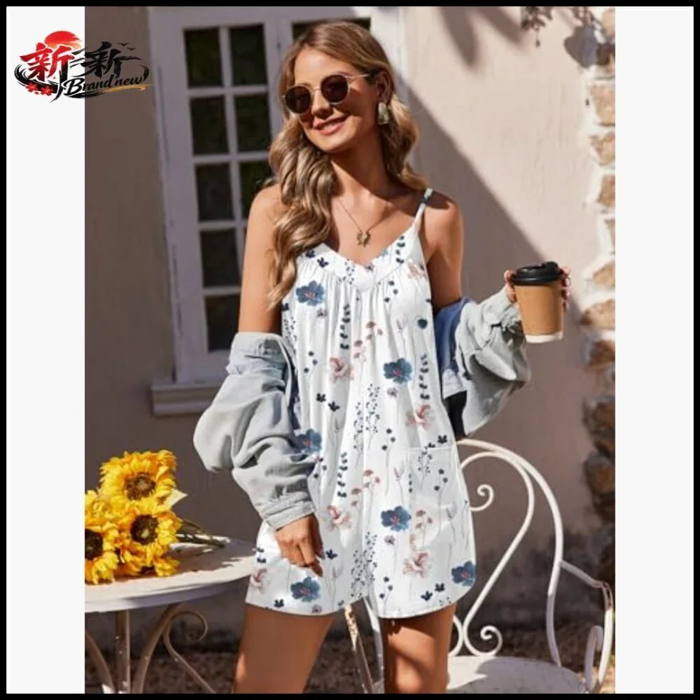 Polyester Spandex Romper with Adjustable Straps and Pockets